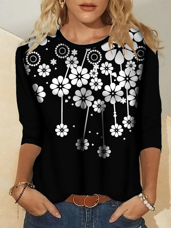 Women's Fashion Printed Long Sleeve Crew Neck T-Shirt