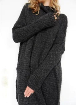Long Sleeve Women's Sweater, High Neck, Solid Color