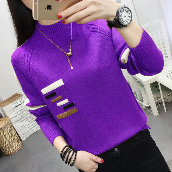 Autumn Women's Semi-High Neck Knitted Sweater