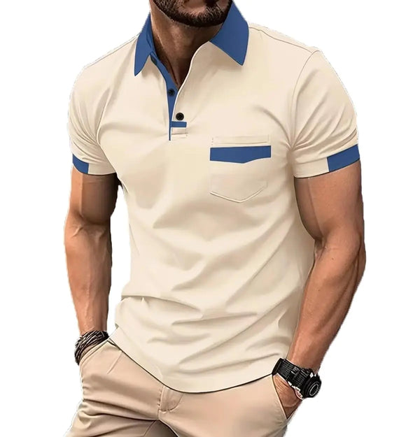 ROOMLINE XL Blue Collar Mixed Apricot Mens Polo Shirts 2024 Short Sleeve Casual Zip Polo T Shirt Color Block Slim Fit Golf Shirts with Pocket