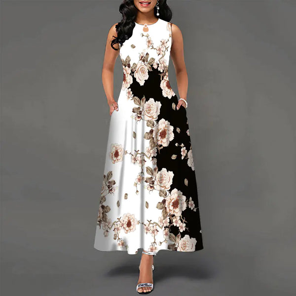 Black and White Floral Print Maxi Dress