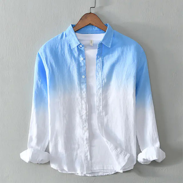 100% Pure Linen Gradient Long Sleeve Shirt for Men