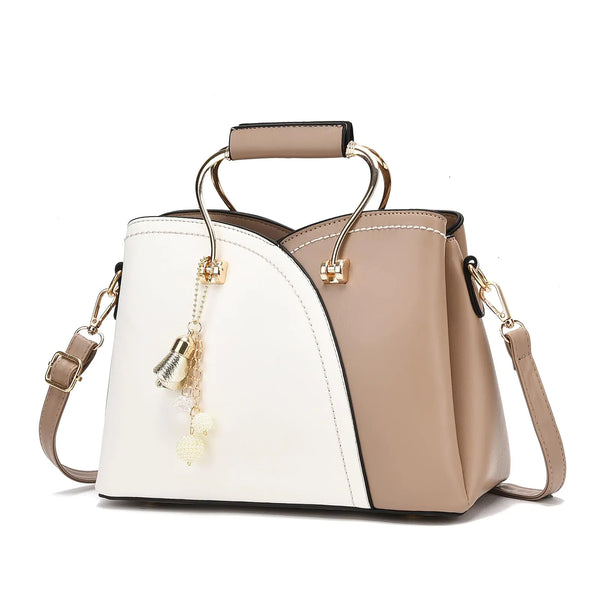 I IHAYNER Ladies Leather Handbags Colorblock Purses Top Handle Crossbody Bags for Women Satchel Shoulder Bag for College Work (Khaki-1)