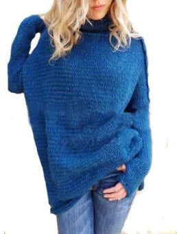 Long Sleeve Women's Sweater, High Neck, Solid Color