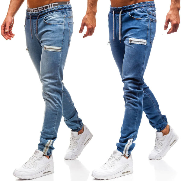 Men's Casual Denim Pants with Zipper Design
