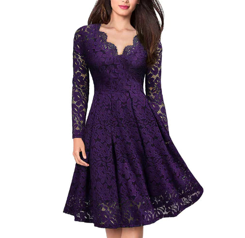 Long Sleeve Dress, Tulle Skirt, Lace A-Line Dress