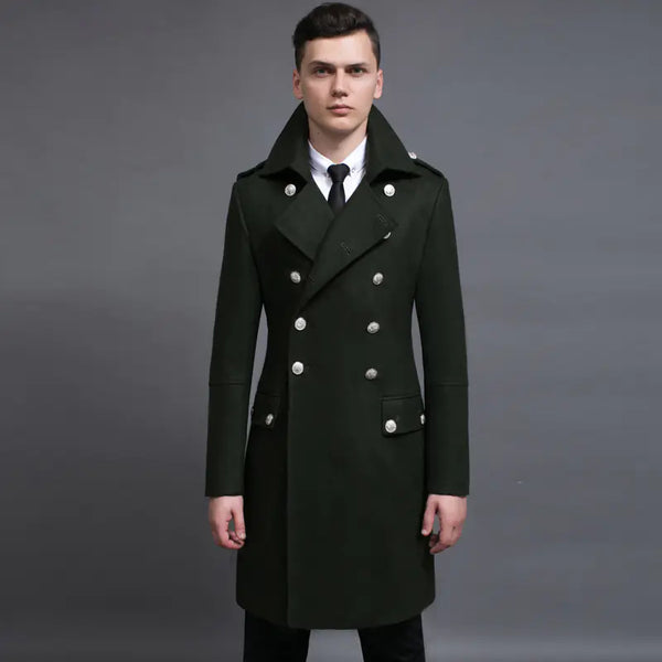 Retro Double-Row Woolen Coat for Men