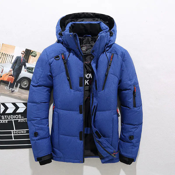 Men's Short Down Jacket with Hood - Warm Outdoor Coat