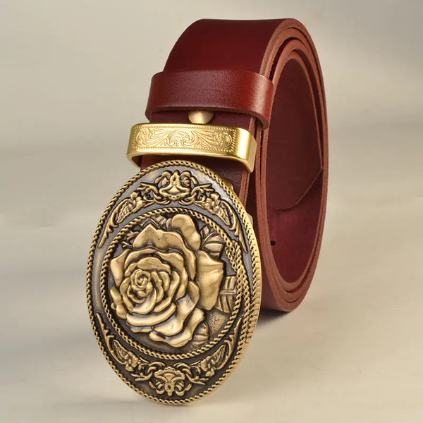 Men's Solid Brass Buckle Genuine Leather Belt