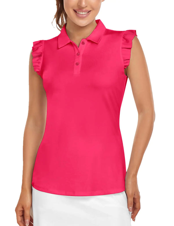 Womens Sleeveless Golf Shirt Ruffle Sleeve Polo Tennis Shirts Moisture Wicking Dry Fit Golf Tank Tops Golf Apparel Floral