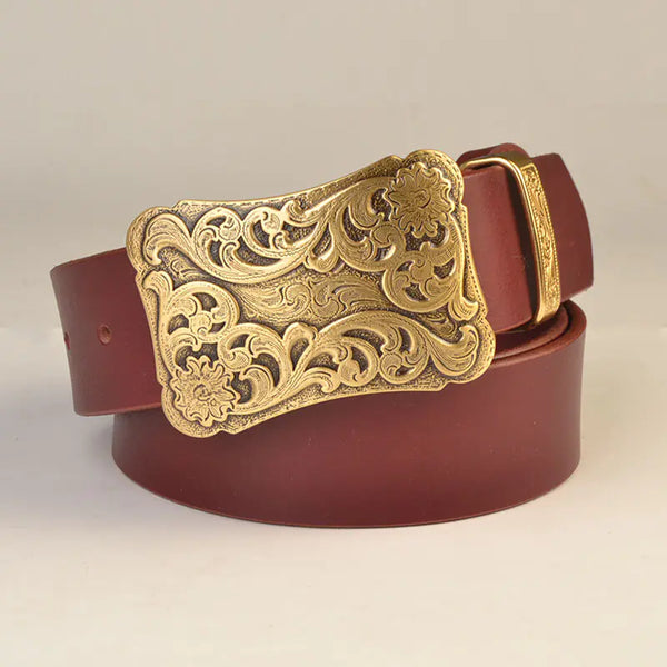Men's Solid Brass Buckle Genuine Leather Belt