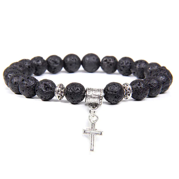 Black Agate and Volcanic Rock Beads Bracelet