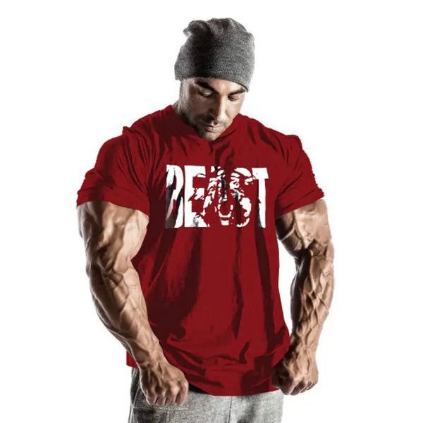 Cotton Short Sleeve Fitness Beast Men's T-Shirt