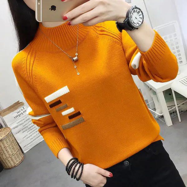 Autumn Women's Semi-High Neck Knitted Sweater