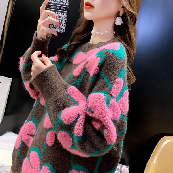 Women's Printed Casual Long-Sleeved Knitted Sweater