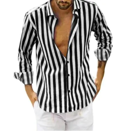 Polo Collar Striped Loose Men's Shirt – Multi-Color